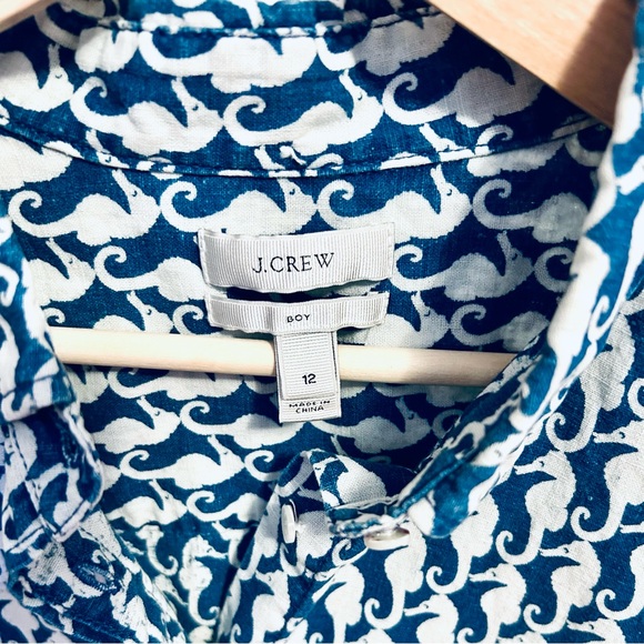 J.Crew Seahorse Print Shirt in size 12 linen indigo navy preppy Jenna Lyons - Picture 6 of 7